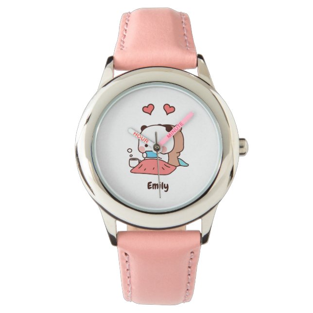 Custom Girls Name Pink, Cute Panda Bear Watch (Front)