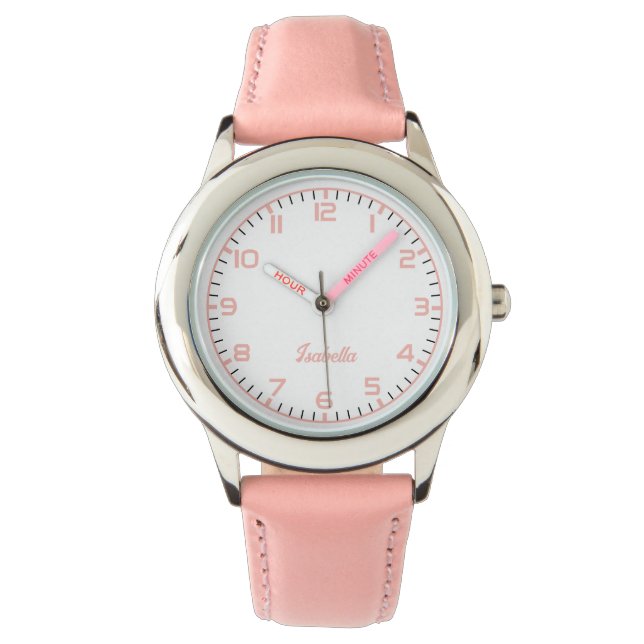 Custom Girls Name Pink Strap Watch (Front)