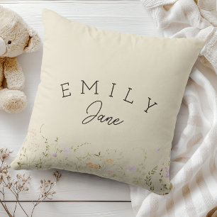 Custom Girls Name Sign Wildflower Nursery Decor Cushion