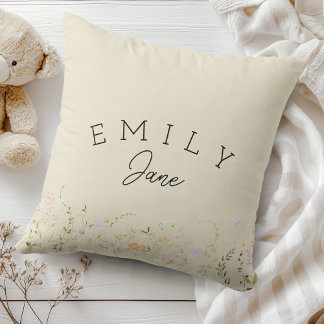 Custom Girls Name Sign Wildflower Nursery Decor Cushion