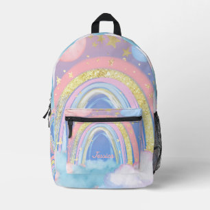 Custom Girls Name Whimsical Rainbow Kids Printed Backpack