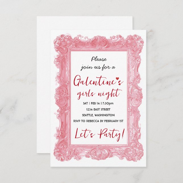 Custom Girls Night Galentine Pink Party Invitation (Front/Back)