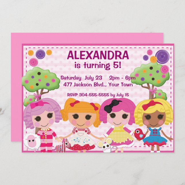 Custom Girls Ragdoll Birthday Party Invitation (Front/Back)