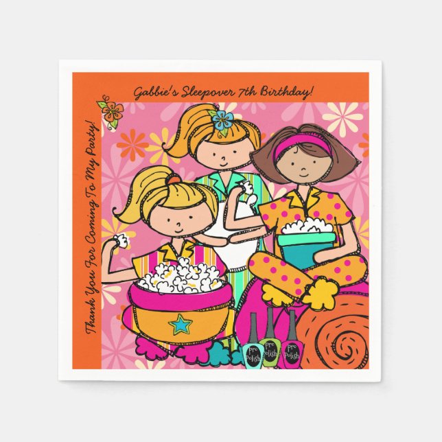 Custom Girls Slumber Party Birthday Paper Napkins (Front)