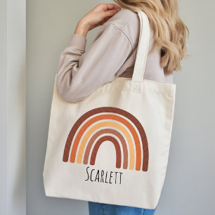 Custom Girls Trendy Boho Rainbow Cartoon Name Kids Tote Bag