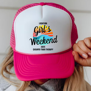 Custom Girls Trip 2025 Retro Sunset Weekend BFFs Trucker Hat