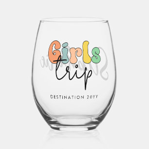Custom Girls Trip Cute Girls weekend vacation Stemless Wine Glass