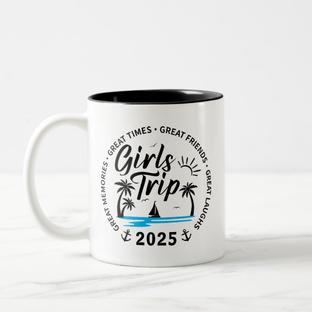 Custom Girls Trip Group Matching Beach Vacation Two-Tone Coffee Mug (Left)
