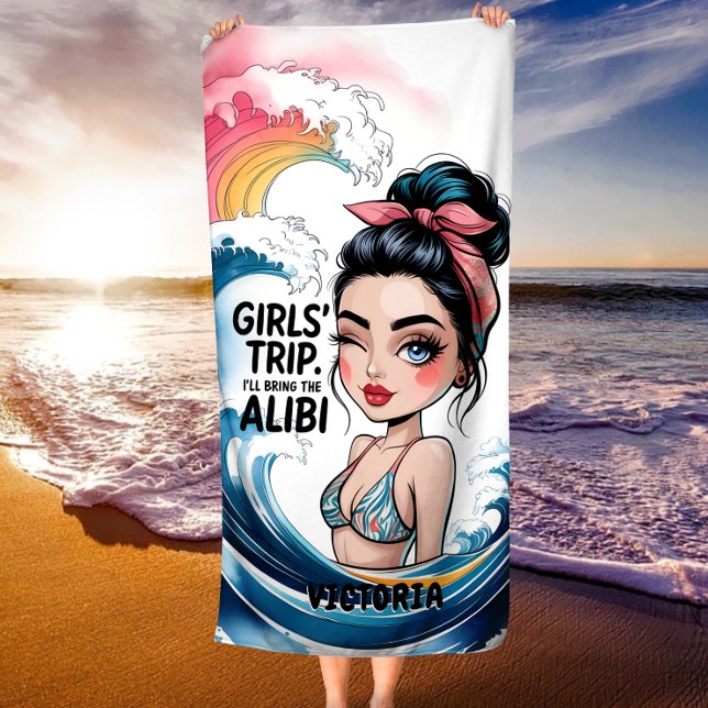 Custom Girls' Trip I'll Bring the Alibi Messy Bun Beach Towel (Creator Uploaded)
