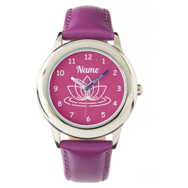 Custom girl's watch with cute lotus flower design (Front)