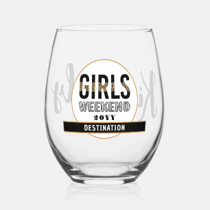Custom Girls Weekend Girls Trip Vacation Stemless Wine Glass