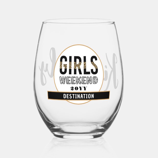 Custom Girls Weekend Girls Trip Vacation Stemless Wine Glass (Front)