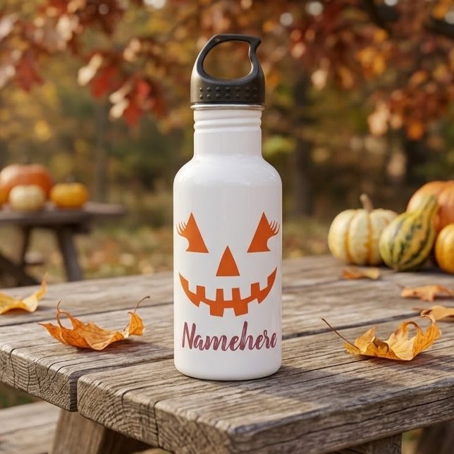 Custom Girly Jack O Lantern Pumpkin Halloween 532 Ml Water Bottle (Creator Uploaded)