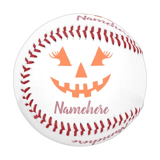 Custom Girly Jack O Lantern Pumpkin Halloween Baseball (Front Left)