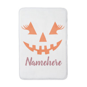 Custom Girly Jack O Lantern Pumpkin Halloween Bath Mat