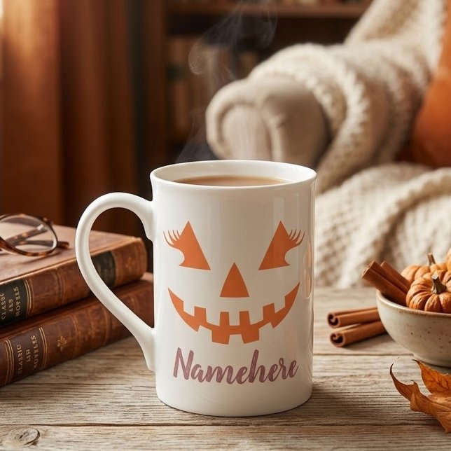 Custom Girly Jack O Lantern Pumpkin Halloween Bone China Mug (Creator Uploaded)