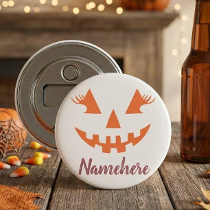 Custom Girly Jack O Lantern Pumpkin Halloween Bottle Opener