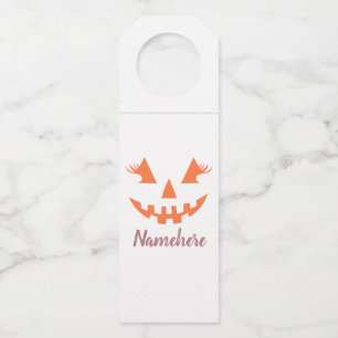 Custom Girly Jack O Lantern Pumpkin Halloween Bottle Tag