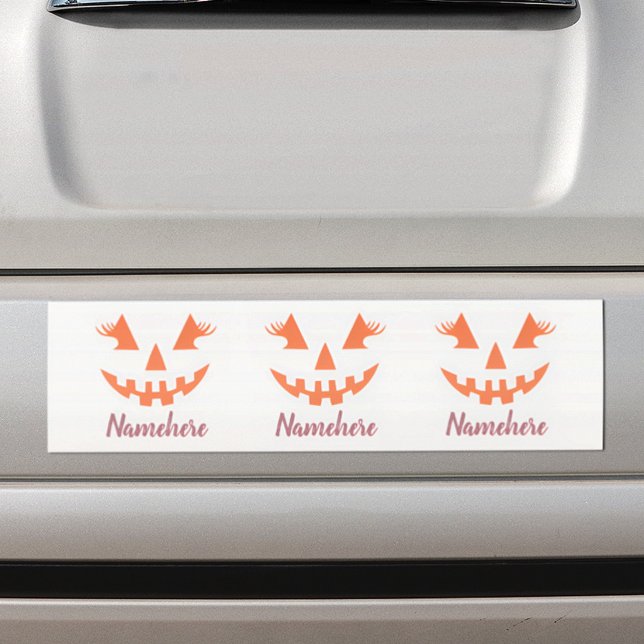 Custom Girly Jack O Lantern Pumpkin Halloween Bumper Sticker (Creator Uploaded)