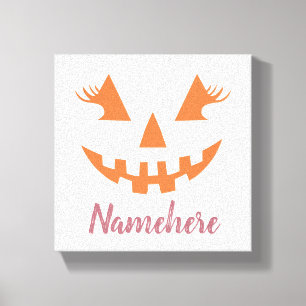 Custom Girly Jack O Lantern Pumpkin Halloween Canvas Print
