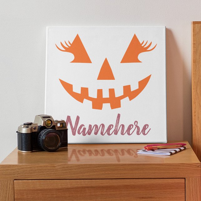 Custom Girly Jack O Lantern Pumpkin Halloween Canvas Print (Creator Uploaded)