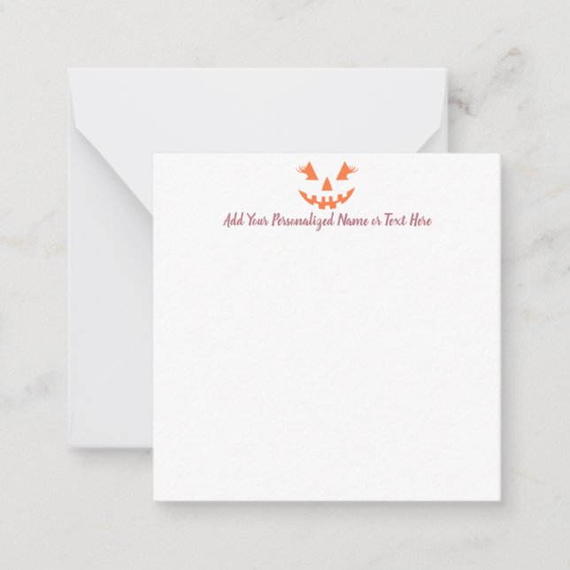 Custom Girly Jack O Lantern Pumpkin Halloween Card (Front)