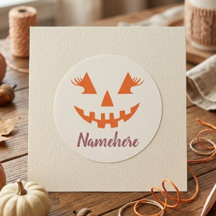 Custom Girly Jack O Lantern Pumpkin Halloween Classic Round Sticker