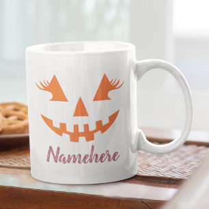 Custom Girly Jack O Lantern Pumpkin Halloween Coffee Mug