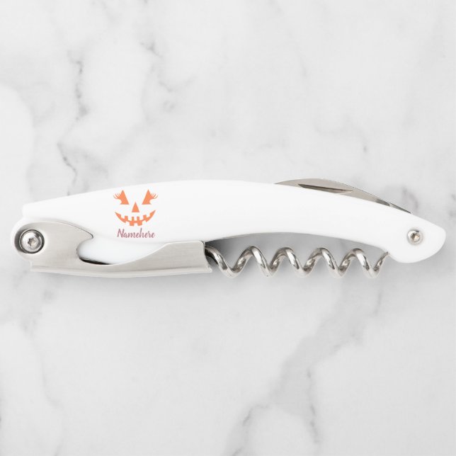 Custom Girly Jack O Lantern Pumpkin Halloween Corkscrew (Front)