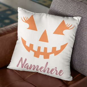 Custom Girly Jack O Lantern Pumpkin Halloween Cushion