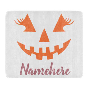 Custom Girly Jack O Lantern Pumpkin Halloween Cutting Board