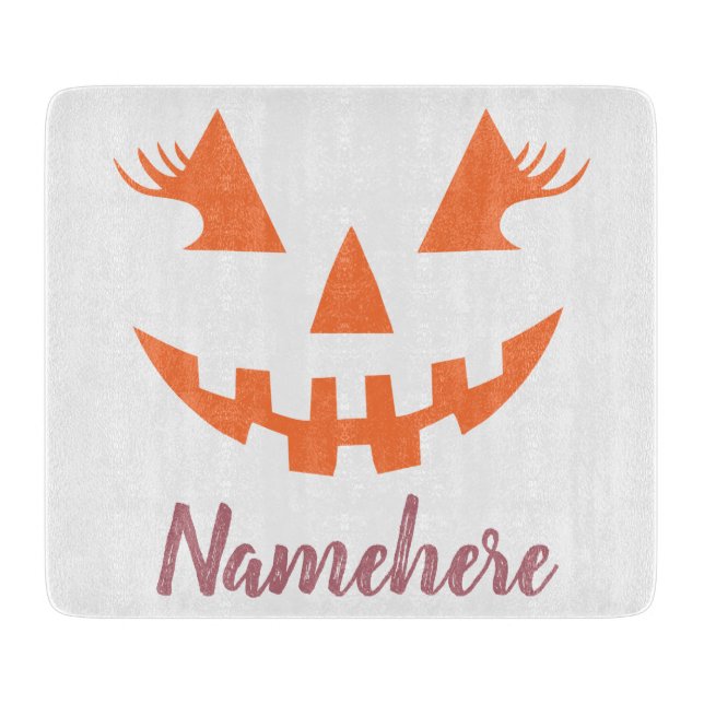 Custom Girly Jack O Lantern Pumpkin Halloween Cutting Board (Front)