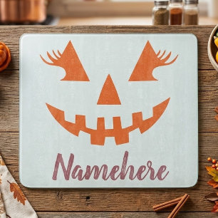 Custom Girly Jack O Lantern Pumpkin Halloween Cutting Board