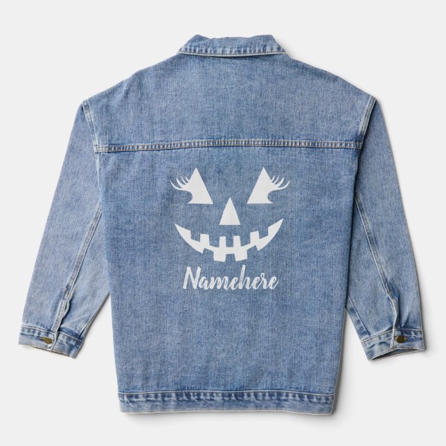 Custom Girly Jack O Lantern Pumpkin Halloween Denim Jacket (Back)