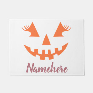 Custom Girly Jack O Lantern Pumpkin Halloween Doormat