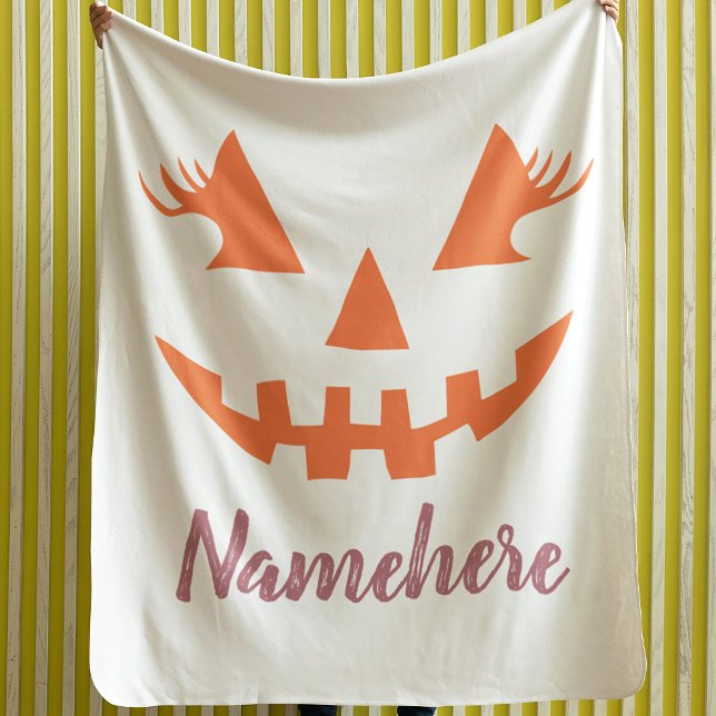 Custom Girly Jack O Lantern Pumpkin Halloween Fleece Blanket (Creator Uploaded)