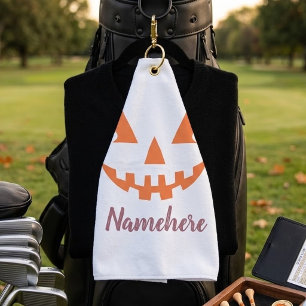 Custom Girly Jack O Lantern Pumpkin Halloween Golf Towel