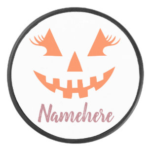 Custom Girly Jack O Lantern Pumpkin Halloween Hockey Puck