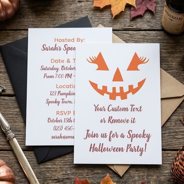 Custom Girly Jack O Lantern Pumpkin Halloween Invitation (Creator Uploaded)