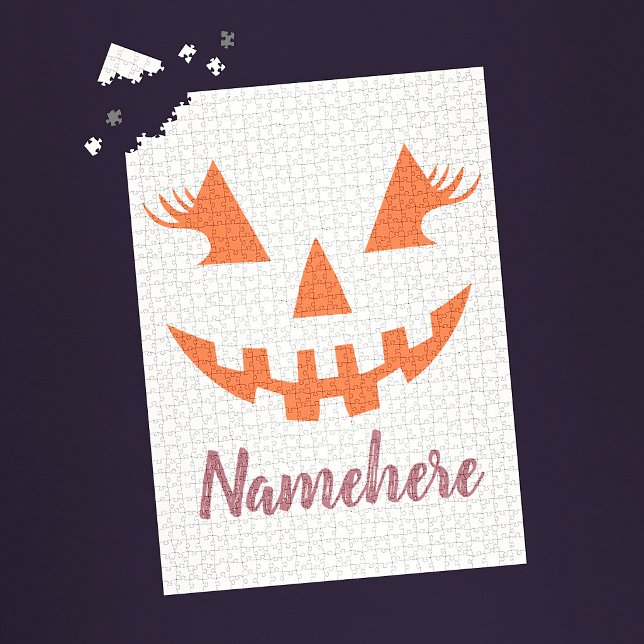 Custom Girly Jack O Lantern Pumpkin Halloween Jigsaw Puzzle (Creator Uploaded)