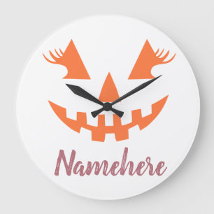 Custom Girly Jack O Lantern Pumpkin Halloween Large Clock