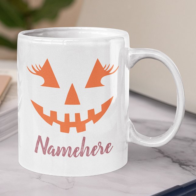 Custom Girly Jack O Lantern Pumpkin Halloween Large Coffee Mug (Creator Uploaded)