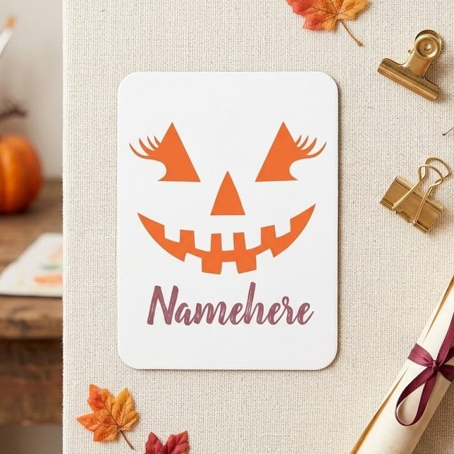 Custom Girly Jack O Lantern Pumpkin Halloween Magnet (Creator Uploaded)