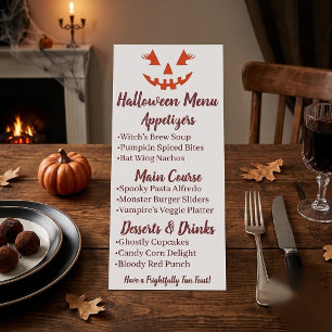 Custom Girly Jack O Lantern Pumpkin Halloween Menu