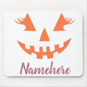 Custom Girly Jack O Lantern Pumpkin Halloween Mouse Mat