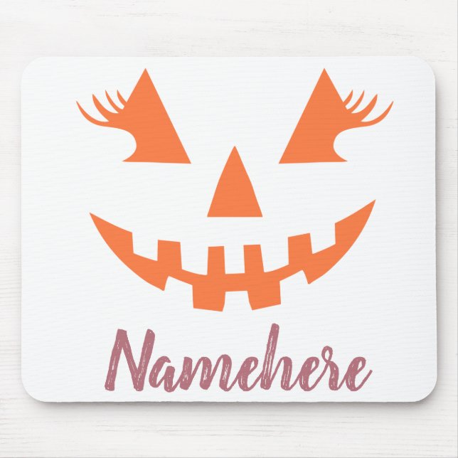 Custom Girly Jack O Lantern Pumpkin Halloween Mouse Mat (Front)