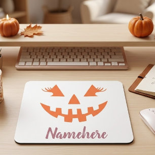 Custom Girly Jack O Lantern Pumpkin Halloween Mouse Mat