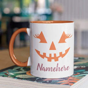 Custom Girly Jack O Lantern Pumpkin Halloween Mug