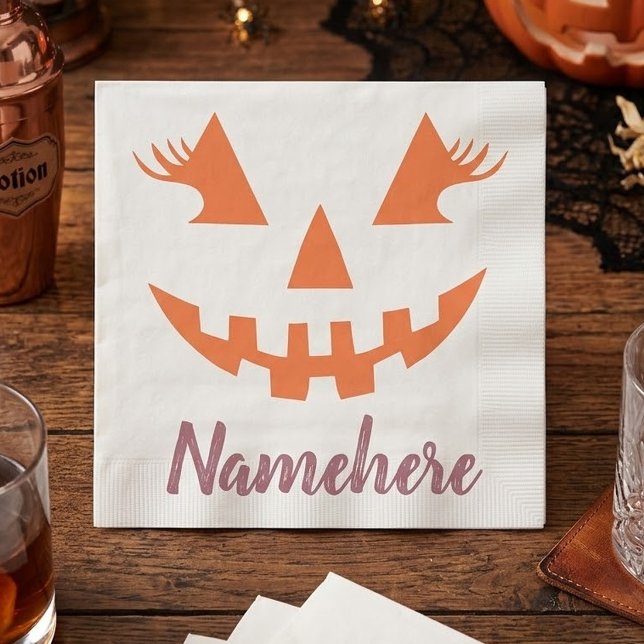 Custom Girly Jack O Lantern Pumpkin Halloween Napkin (Creator Uploaded)
