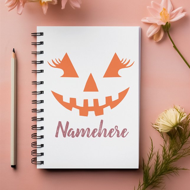 Custom Girly Jack O Lantern Pumpkin Halloween Notebook (Creator Uploaded)